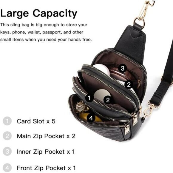 Telena Sling Bag Crossbody Fanny Pack Faux Leather Chest Bag Travel Purse - Picture 3 of 7